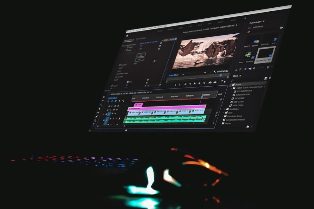 Video editing workstation representing AI video creation